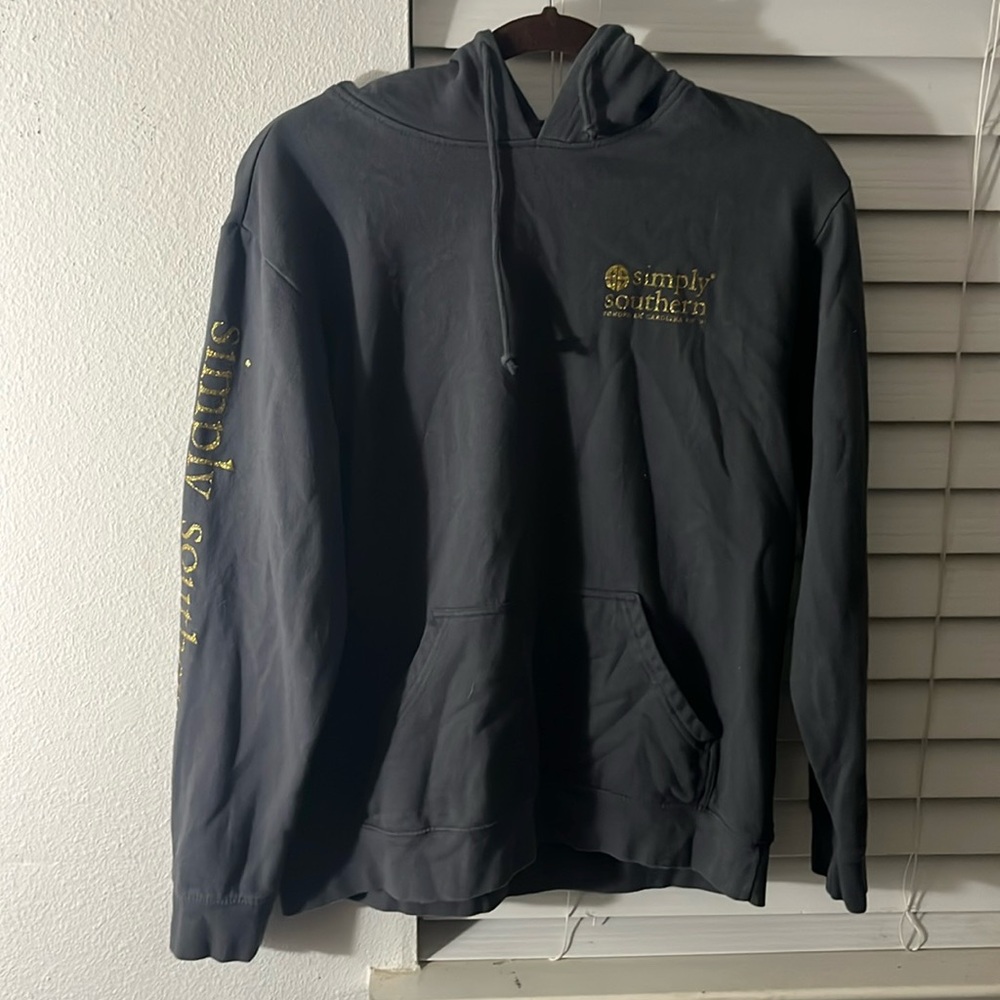 - Simply Southern hoodie. Dark grey with Leopard print and gold lettering.